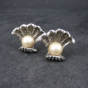 Large Vintage Pearl Clam Shell Nautical Cuff Links Judy Lee